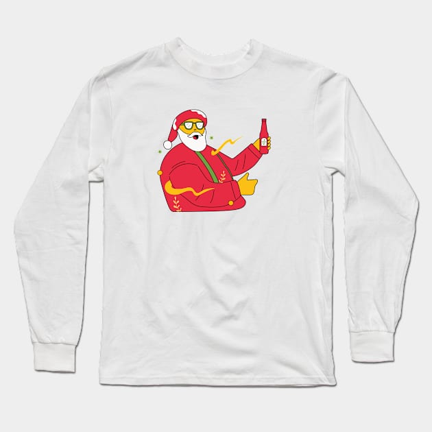 Merry Christmas Santa Claus Drinking Long Sleeve T-Shirt by nyctophilia